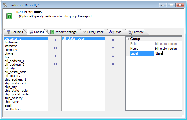 Customer List Quick Report Groups